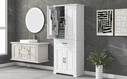 Tall White Bathroom Storage Cabinet with Adjustable Shelf and Drawer, Versatile Multi-Functional Organizer
