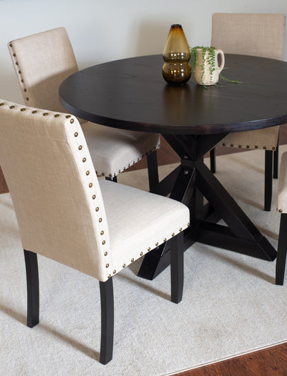5 Piece Dining Set Round Cross Buck Table With Four Chairs
