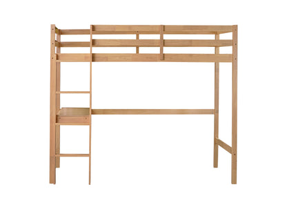 Modern Twin High Loft Bed with Built-in Desk and Safety Guardrail in White Oak