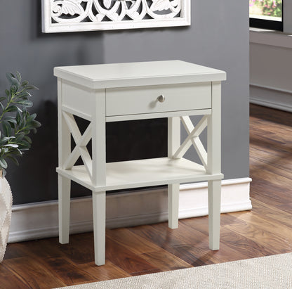 Solid Wood Bedroom Nightstand with Full-Extension Drawers and Open Shelf, 16x22x28 Brushed Nickel White