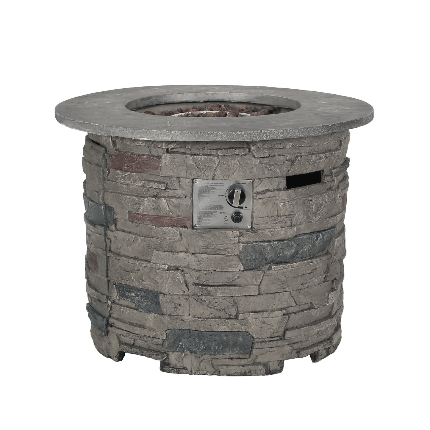 32 Inch Round MgO Propane Fire Pit Table For Outdoor Patio Transitional Style Concrete Construction Stone Gray
