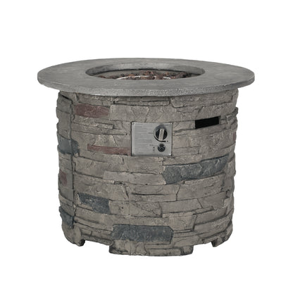 32 Inch Round MgO Propane Fire Pit Table For Outdoor Patio Transitional Style Concrete Construction Stone Gray