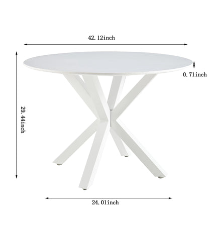 Round Mid Century Table 42Inch Pedestal 4 To 6 MDF White