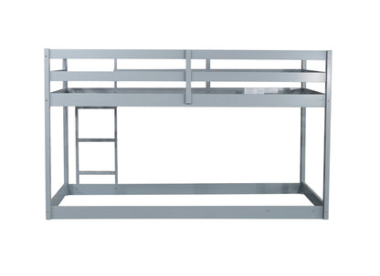 Durable Grey Twin over Twin Loft Bed with Ladder and Sturdy Slat Support