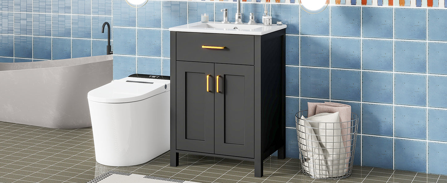 Compact 24" Luxurious Bathroom Vanity Combo with Ceramic Sink and Soft Close Doors