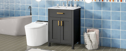 Compact 24" Luxurious Bathroom Vanity Combo with Ceramic Sink and Soft Close Doors