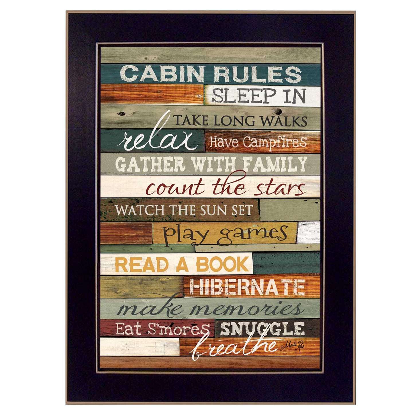 Printed Cabin Rules Wall Art - Ready-to-Hang Framed Poster, MDF 14 x 10 in, Black