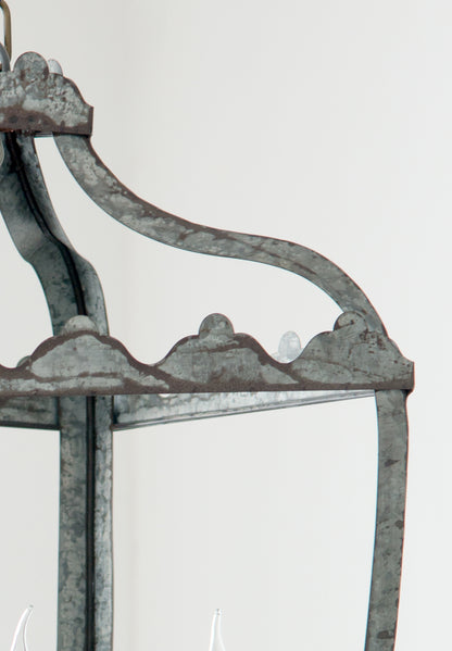 Four-Light Iron Chandelier with Adjustable Chain for Kitchen or Dining — 15.7in Square, Gray Rustic Finish