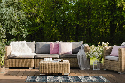 Geometric Throw Rug, 3'7 x 1'11, Polypropylene, Power-Loomed, Indoor/Outdoor, UV-Stabilized, Egypt Teal