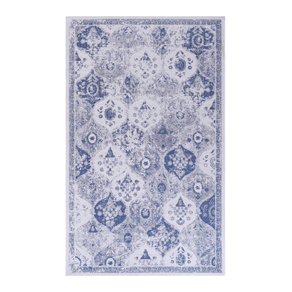Machine-Washable Low-Pile Chenille Area Rug, 5x8, Non-Slip, Foldable, Kid & Pet Friendly, Non-Shedding Blue