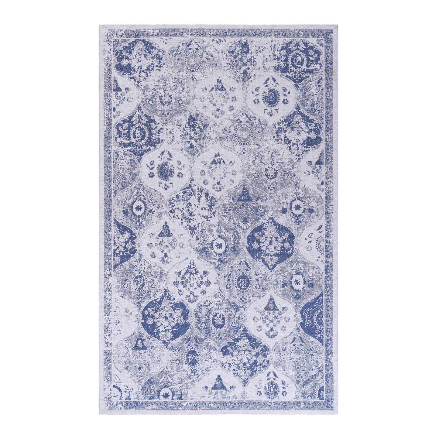 2x3 ft Machine-Washable Area Rug, Low-Pile Chenille, Non-Slip Backing, Kid & Pet Friendly Living Room Blue