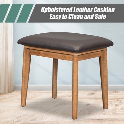 43.3-Inch Classic Wood Vanity Set with Flip-Top Mirror, Stool, 3 Drawers for Dressing Table Bedroom Brown