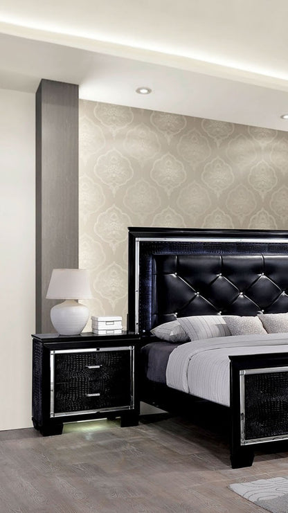 Contemporary 1pc Nightstand Black Bedside Table LED Light English Dovetail Drawer Bedroom Furniture