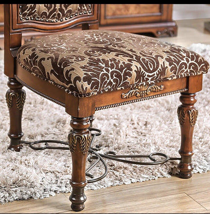 2-Pack Traditional Dining Chairs - Solid Wood, Carved Back, Floral Fabric Seats, Dining Room Brown Cherry