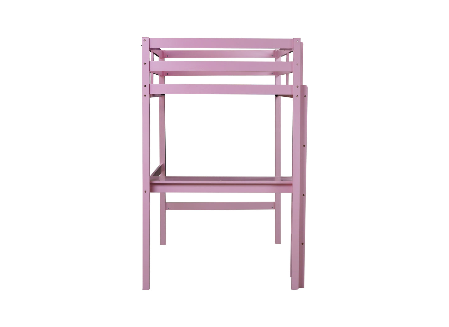 Pink Twin High Loft Bed with Built-in Desk and Safety Guardrails - Rubber Wood Design