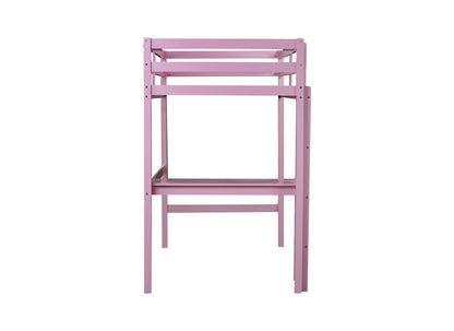 Pink Twin High Loft Bed with Built-in Desk and Safety Guardrails - Rubber Wood Design
