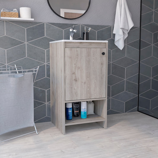 Light Gray Modern Bathroom Vanity with Single Door Cabinet and Two Shelves