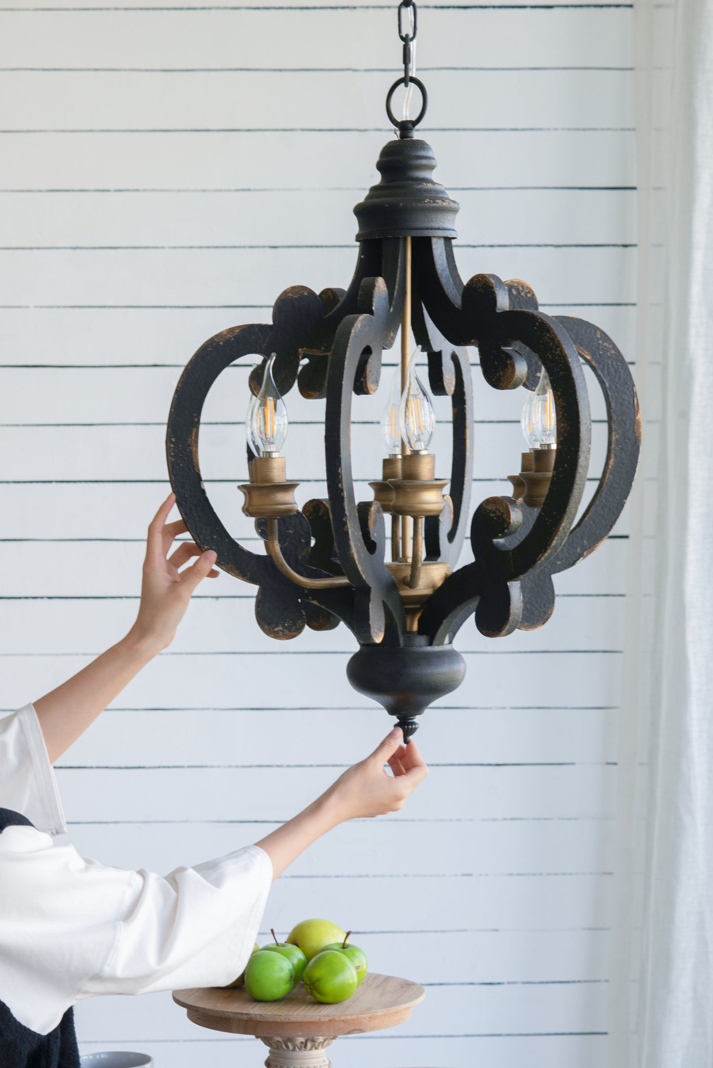 6-Light French Country Farmhouse Pendant Chandelier with 28in Chain for Kitchen antique black finish