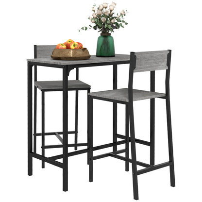 3-Piece Counter-Height Bar Table and Stools Set, Industrial MDF Dining, Kitchen Nook Gray