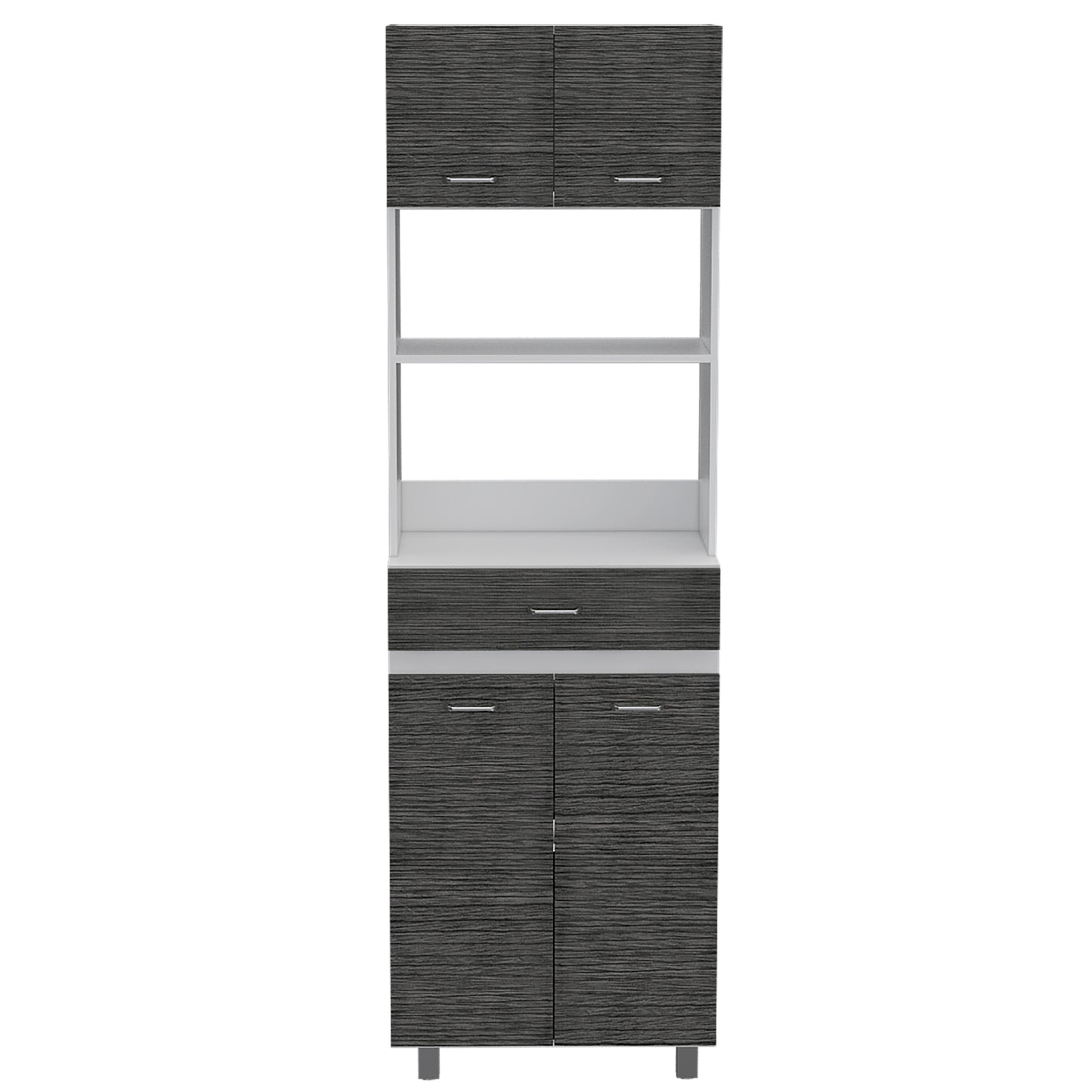 Microwave Storage Cabinet Madison, Kitchen Organizer, White & Smokey Oak