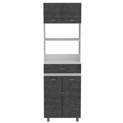 Microwave Storage Cabinet Madison, Kitchen Organizer, White & Smokey Oak