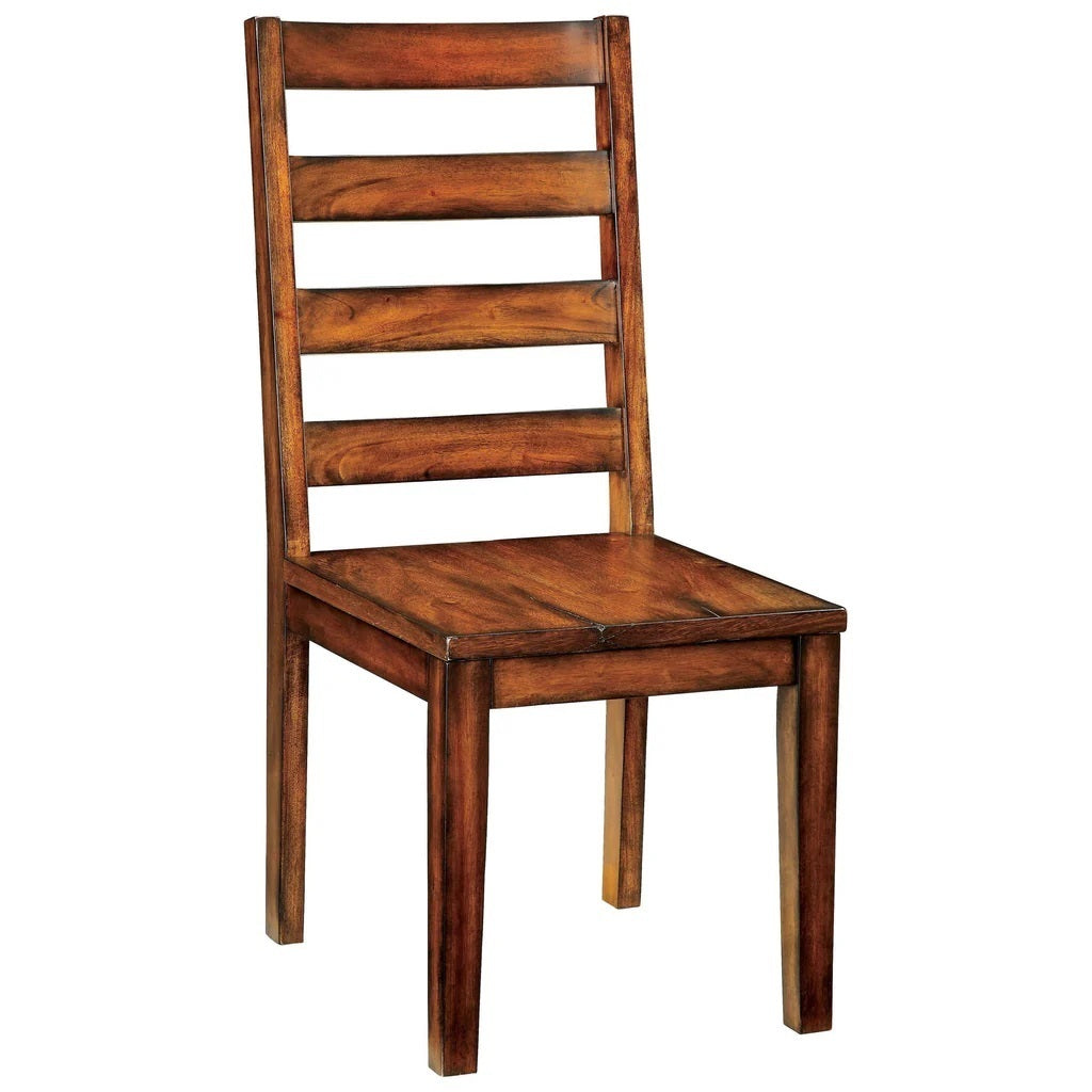 Industrial Style Solid Wood Dining Chairs, Ladder Back, Set of 2, Tobacco Oak Finish