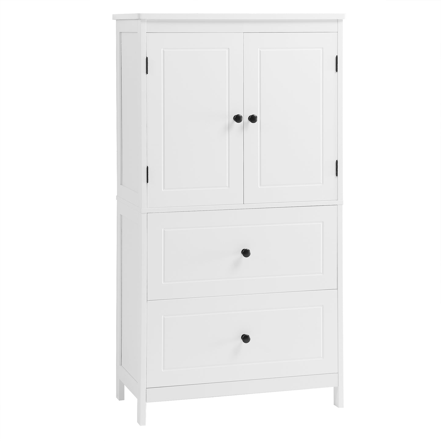 White MDF Bathroom Storage Cabinet with Adjustable Shelves, Two Doors, and Drawers