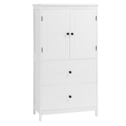 White MDF Bathroom Storage Cabinet with Adjustable Shelves, Two Doors, and Drawers