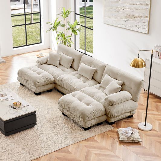 Modular U-Shape Sectional Sofa with 2 Ottomans, Deep-Seat Cloud Chenille Upholstery, Light Coffee