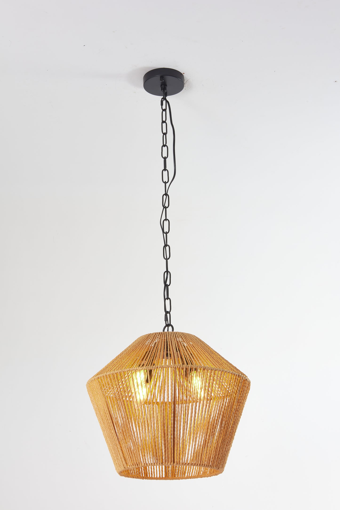 4-Light Hemp Rope Pendant Light for Kitchen Island, Boho Farmhouse Hanging Fixture, Natural Finish