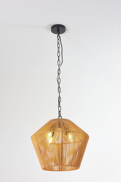 4-Light Hemp Rope Pendant Light for Kitchen Island, Boho Farmhouse Hanging Fixture, Natural Finish