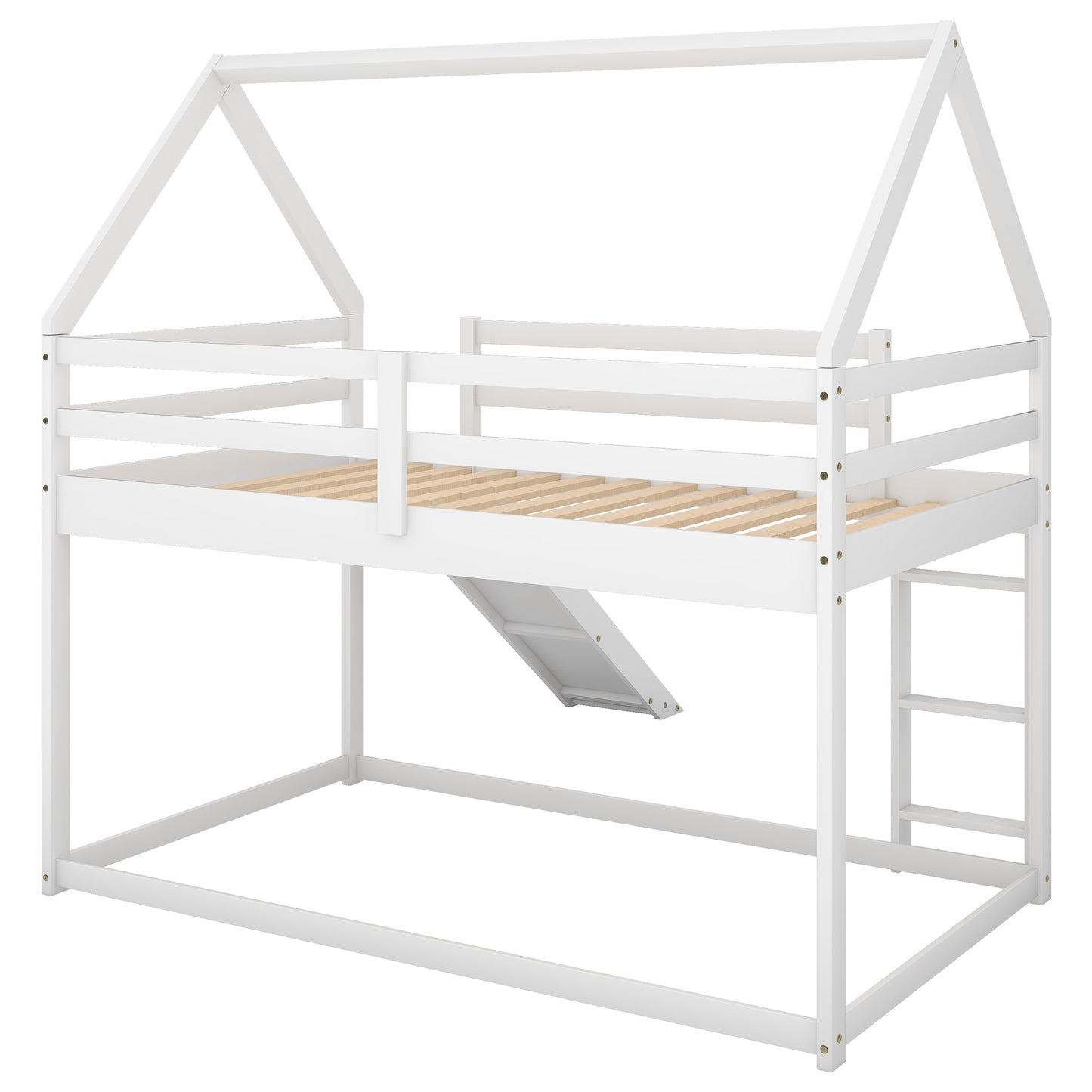 Kids' Enchanted Twin Bunk Bed with Slide & Ladder in White