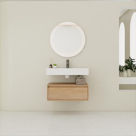 Modern 30-Inch Wall-Mounted Bathroom Vanity with Soft-Close Drawer and Elegant Resin Sink
