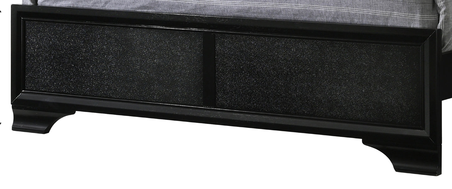 Contemporary LED Queen Size Bed with Faux Diamond Tufting and Black Upholstered Finish