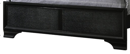 Contemporary LED Queen Size Bed with Faux Diamond Tufting and Black Upholstered Finish