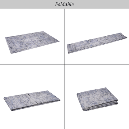 5x8 Machine-Washable Area Rug - Low-Pile, Non-Slip, Kid & Pet Friendly, Living & Dining Blue+Cream