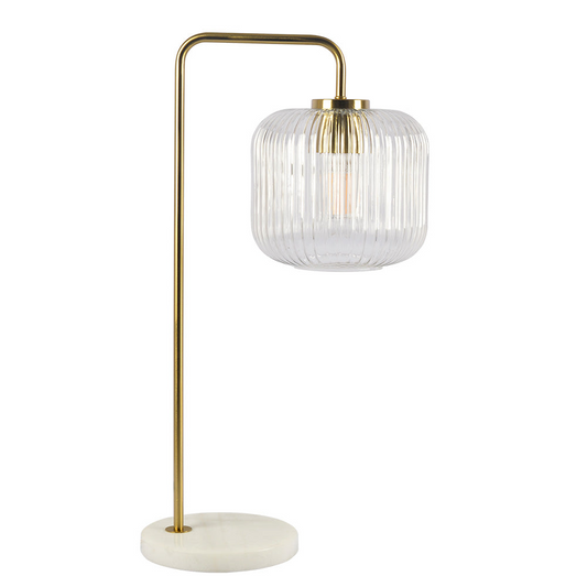 23-Inch Table Lamp with Clear Glass, Marble Base, Button Control, Ideal for Living Room Gold Brush Metal