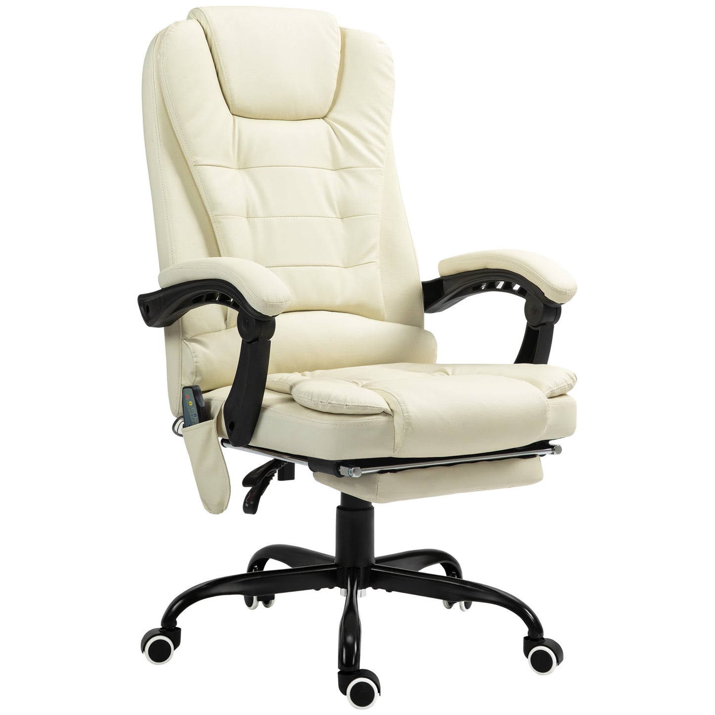 Cream White 7-Point Vibrating Massage Office Chair with Reclining Back and Footrest, Ergonomic Design for Ultimate Comfort