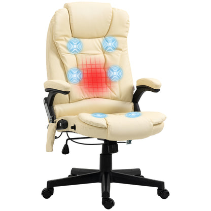 Beige High Back Massaging Office Chair with Heated Recline and Remote Control, 6 Vibration Points