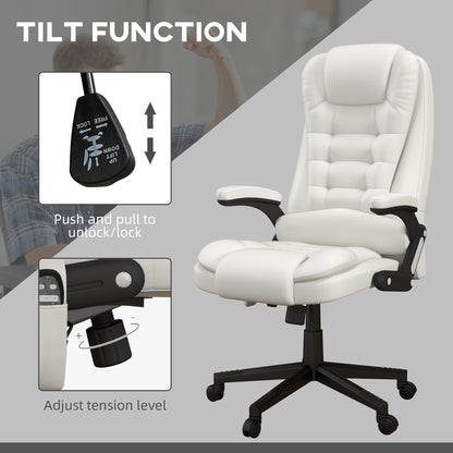 Ergonomic High Back Massage Office Chair with Heated Recline and Remote Control, White PU Leather