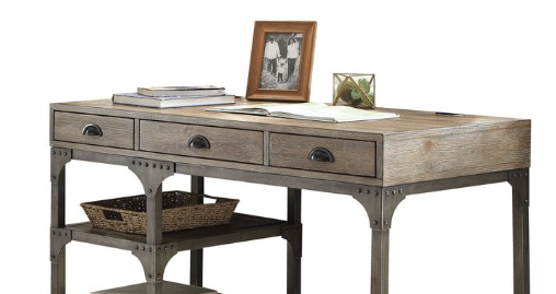 Rustic Industrial Writing Desk with Weathered Oak Finish and Antique Silver Accents