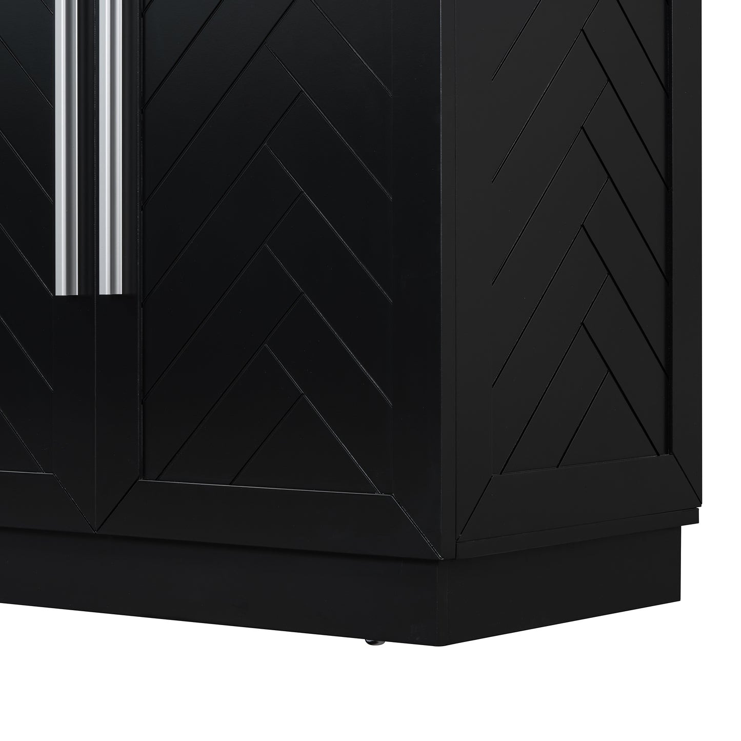 TREXM Sideboard with 4 Doors Large Storage Space Buffet Cabinet with Adjustable Shelves and Silver Handles for Kitchen, Dining Room, Living Room (Black)