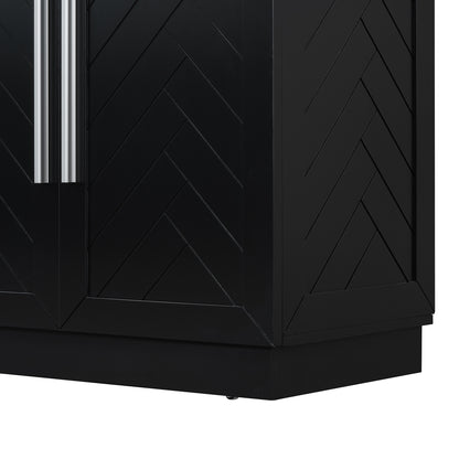 TREXM Sideboard with 4 Doors Large Storage Space Buffet Cabinet with Adjustable Shelves and Silver Handles for Kitchen, Dining Room, Living Room (Black)