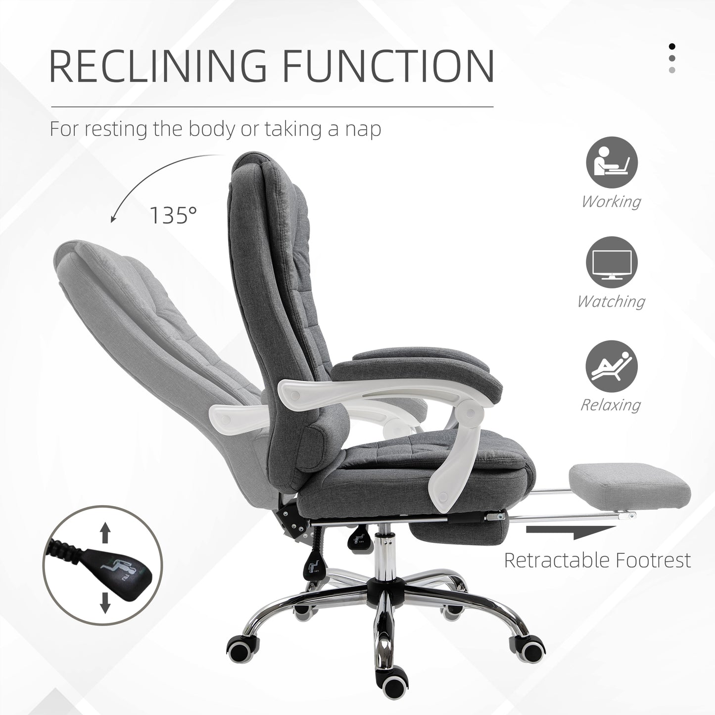 Vinsetto Ergonomic Reclining Office Chair with Adjustable Footrest and Linen Fabric