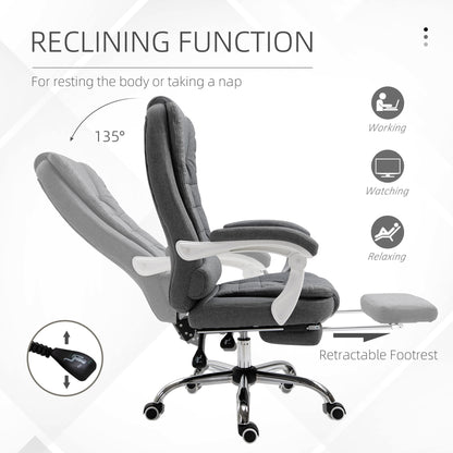 Vinsetto Ergonomic Reclining Office Chair with Adjustable Footrest and Linen Fabric