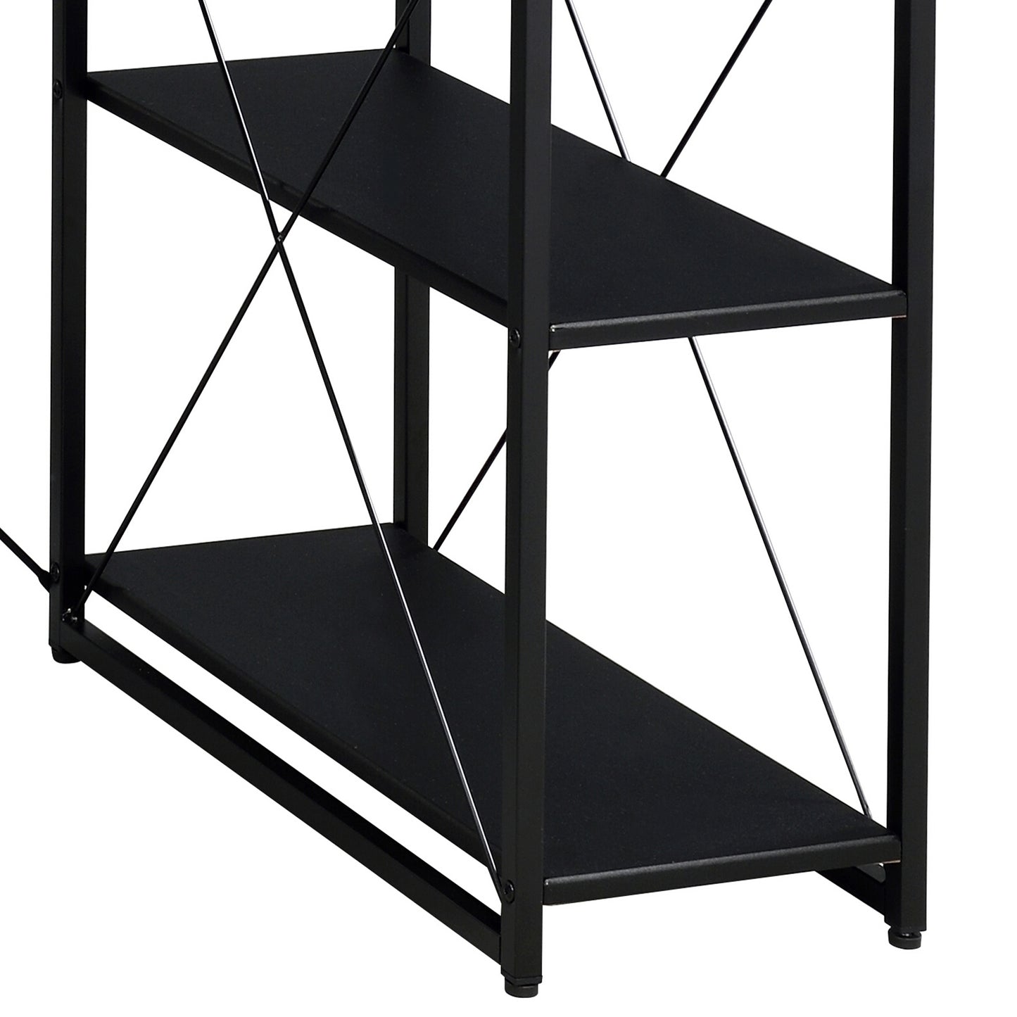 Modern Black Writing Desk with Open Storage and Metal Base