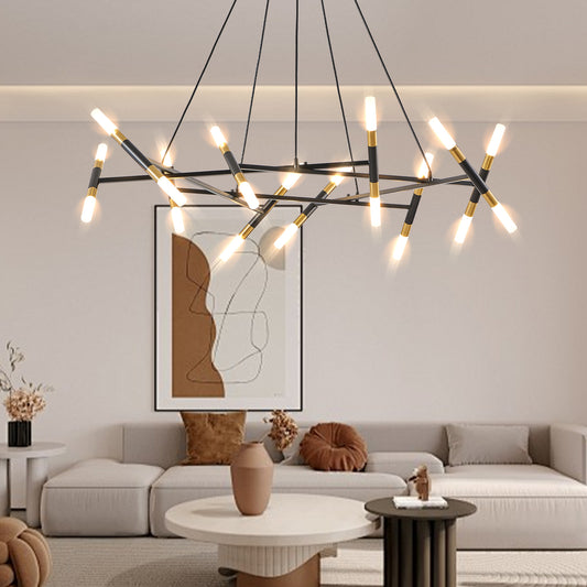 Modern Branch Chandelier with Frosted Tubes, Adjustable Pendant for Dining and Living Rooms Black & Gold