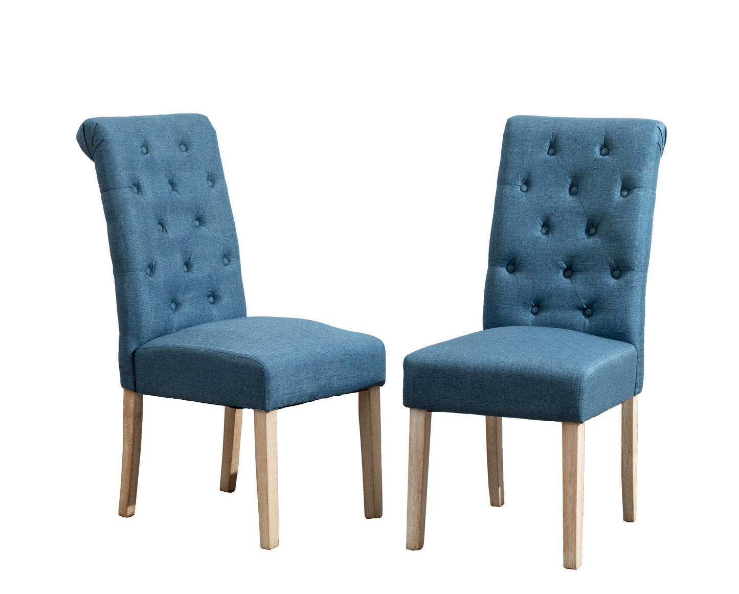 Solid Wood Parsons Dining Chair Set of 2, Tufted Upholstered 26W x 18D x 39.2H in, Oak Finish, Blue