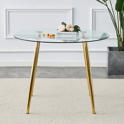 Circular Glass Dining Table 40 Inch Minimalist Gold Plated Legs