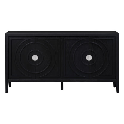 TREXM Retro Sideboard door with Circular Groove Design Round Metal Door Handle for Entrance, Dinning Room, Living Room (Black)